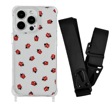 Чохол прозорий з ремінцем Print Happy Nice для iPhone 15 Plus Lazybug/Black - ash-mobile.com.ua - фото 1