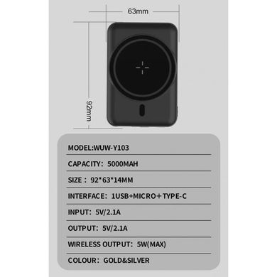 Портативна Батарея WUW Y103 MagSafe 5000mAh з магнітною бездротовою зарядкою Silver купити