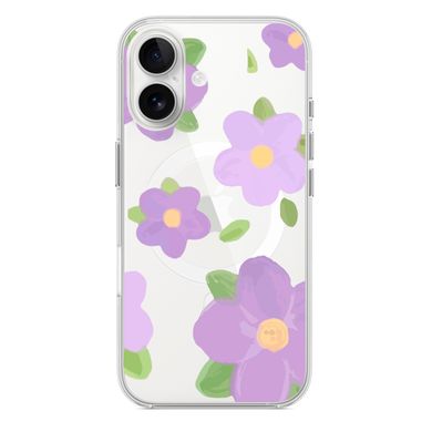 Чехол прозрачный Print Flower Color with MagSafe для iPhone 16 Plus Purple - ash-mobile.com.ua - фото 1