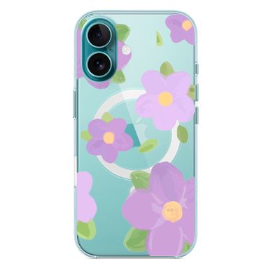 Чехол прозрачный Print Flower Color with MagSafe для iPhone 16 Plus Purple - ash-mobile.com.ua - фото 2