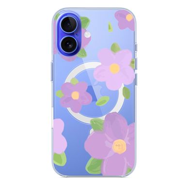 Чехол прозрачный Print Flower Color with MagSafe для iPhone 16 Plus Purple - ash-mobile.com.ua - фото 5