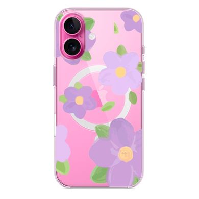 Чехол прозрачный Print Flower Color with MagSafe для iPhone 16 Plus Purple - ash-mobile.com.ua - фото 3