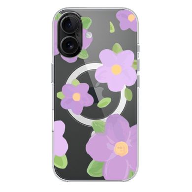 Чехол прозрачный Print Flower Color with MagSafe для iPhone 16 Plus Purple - ash-mobile.com.ua - фото 4