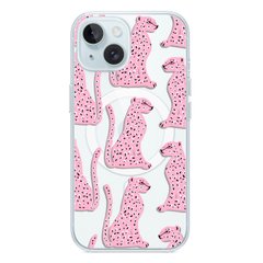 Чехол прозрачный Print Meow with MagSafe для iPhone 14 Plus Leopard Pink
