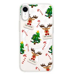 Чохол прозорий Print NEW YEAR with MagSafe для iPhone XR Deer heads купити