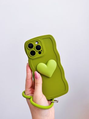 Чехол Волнистый с держателем сердцем для iPhone 14 PRO MAX Green