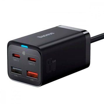 Мережевий фільтр Baseus GaN3 Pro 65W (2 Type-C + 2 USB) + Кабель Type-C to Type-C 100W (1m) Black - ash-mobile.com.ua - фото 1