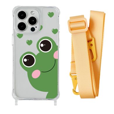 Чохол прозорий з ремінцем Print Happy Nice для iPhone 15 Plus Frog/Yellow - ash-mobile.com.ua - фото 1