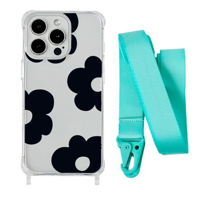 Чехол прозрачный с ремешком Print Flower Color для iPhone 7 | 8 | SE 2 | SE 3 Black/Spearmint - ash-mobile.com.ua - фото 1