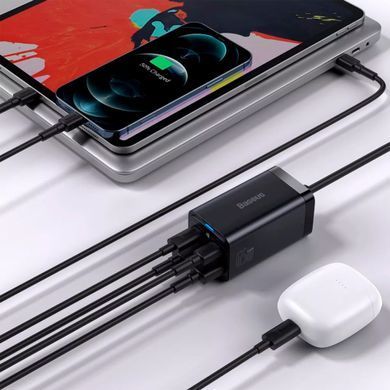 Мережевий фільтр Baseus GaN3 Pro 65W (2 Type-C + 2 USB) + Кабель Type-C to Type-C 100W (1m) Black - ash-mobile.com.ua - фото 9