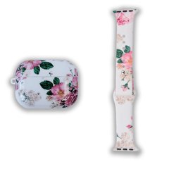 Комплект Beautiful Flowers: Ремінець для Apple Watch 38/40/41 mm + Чохол для AirPods PRO Ніжні троянди