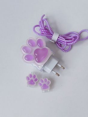 Защитный чехол для блока ЗУ + Клипса + Пружинка для кабеля Paw Purple - ash-mobile.com.ua - фото 2