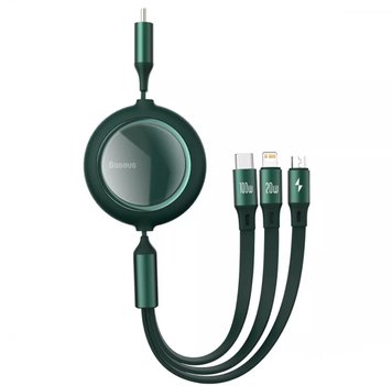 Кабель Baseus Bright Mirror Retractable 3 in 1 Type-C (Micro-USB+Lightning+Type-C) 100W (1.2m) Green - ash-mobile.com.ua - фото 1