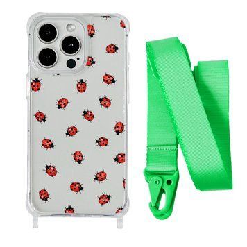 Чехол прозрачный с ремешком Print Happy Nice для iPhone X | XS Lazybug/Lime Green - ash-mobile.com.ua - фото 1