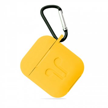 Чехол силиконовый LOGO с карабином для AirPods 1 | 2 Canary Yellow - ash-mobile.com.ua - фото 1