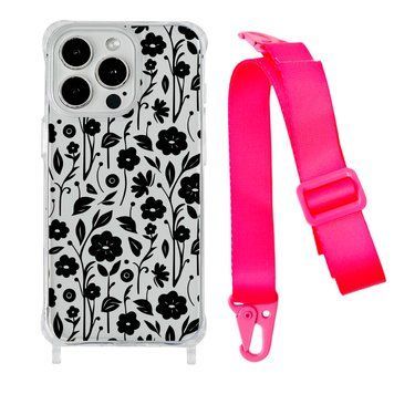 Чехол прозрачный с ремешком Print Flower для iPhone 7 | 8 | SE 2 | SE 3 Floral Black/Hot Pink - ash-mobile.com.ua - фото 1