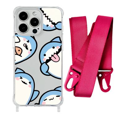 Чехол прозрачный с ремешком Print Shark для iPhone XS MAX Shark More/Rose Red - ash-mobile.com.ua - фото 1