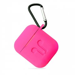 Чохол для Airpods 1|2 силіконовий LOGO з карабіном Electric Pink купити