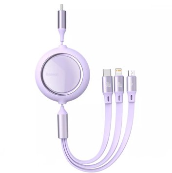 Кабель Baseus Bright Mirror Retractable 3 in 1 Type-C (Micro-USB+Lightning+Type-C) 100W (1.2m) Purple - ash-mobile.com.ua - фото 1