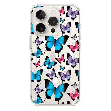 Чохол прозорий Print Butterfly with MagSafe для iPhone 11 PRO Blue/Pink - ash-mobile.com.ua - фото 1