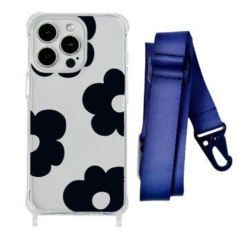 Чехол прозрачный с ремешком Print Flower Color для iPhone 13 Black/Midnight Blue - ash-mobile.com.ua - фото 1