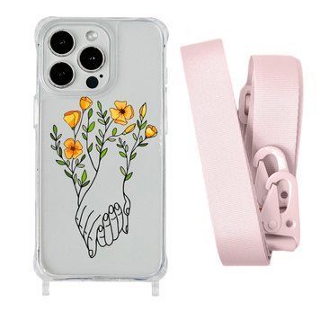 Чохол прозорий з ремінцем Print Leaves для iPhone X | XS Hands Flower/Pink Sand - ash-mobile.com.ua - фото 1