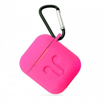 Чехол силиконовый LOGO с карабином для AirPods 1 | 2 Electric Pink - ash-mobile.com.ua - фото 1