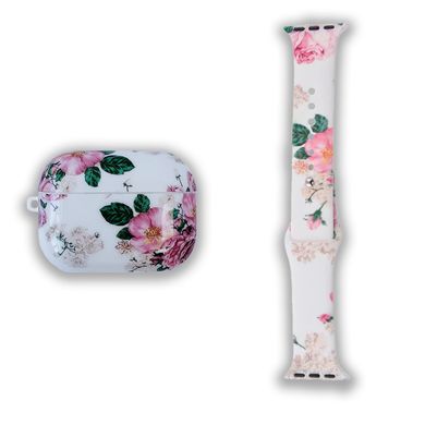 Комплект Beautiful Flowers: Ремінець для Apple Watch 42/44/45 mm + Чохол для AirPods PRO Ніжні троянди