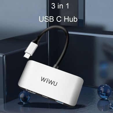 Перехідник для Macbook USB-C хаб WIWU Alpha 3 in 1 C2H Silver купити