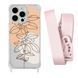 Чехол прозрачный с ремешком Print Leaves для iPhone 14 PRO Flowerpot/Pink Sand