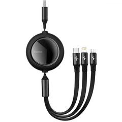 Кабель Baseus Bright Mirror Retractable 3 in 1 USB (Micro-USB+Lightning+Type-C) 3.5A (1.2m) Black купити
