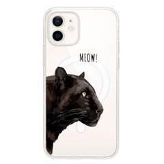 Чохол прозорий Print Meow with MagSafe для iPhone 12 | 12 PRO Pantera Black купити