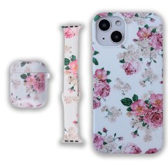 Комплект Beautiful Flowers для iPhone 13 + Ремінець для Apple Watch 38/40/41 mm + Чохол для AirPods 1|2 Ніжні троянди