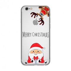 Чехол прозрачный Print NEW YEAR для iPhone 6 Plus | 6s Plus Santa Claus and Deer купить