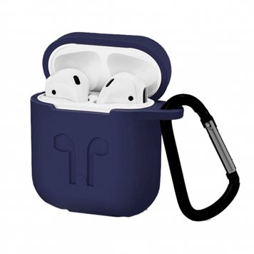 Чохол силіконовий LOGO з карабіном для AirPods 1 | 2 Midnight Blue - ash-mobile.com.ua - фото 1