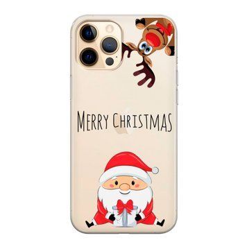 Чохол прозорий Print NEW YEAR для iPhone 12 | 12 PRO Santa Claus and Deer - ash-mobile.com.ua - фото 1