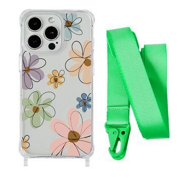 Чохол прозорий з ремінцем Print Flower для iPhone 13 PRO MAX Spring Breeze/Lime Green - ash-mobile.com.ua - фото 1