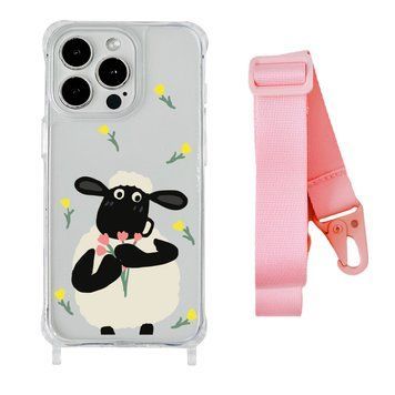 Чохол прозорий з ремінцем Print Happy Nice для iPhone 13 PRO MAX Sheep/Pink - ash-mobile.com.ua - фото 1
