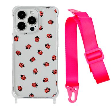 Чохол прозорий з ремінцем Print Happy Nice для iPhone 13 Lazybug/Hot Pink - ash-mobile.com.ua - фото 1