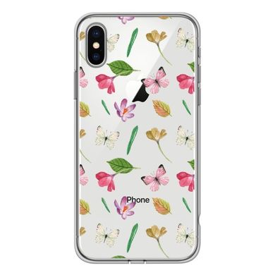 Чехол прозрачный Print Butterfly для iPhone X | XS Pink/White купить