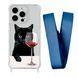Чохол прозорий з ремінцем Print Mood swings для iPhone 14 PRO Cat Wine/Blue Cobalt