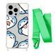 Чехол прозрачный с ремешком Print Shark для iPhone 17 Shark More/Lime Green