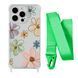 Чохол прозорий з ремінцем Print Flower для iPhone 13 PRO MAX Spring Breeze/Lime Green