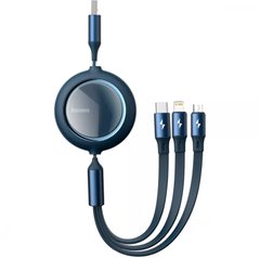 Кабель Baseus Bright Mirror Retractable 3 in 1 USB (Micro-USB+Lightning+Type-C) 3.5A (1.2m) Blue купити
