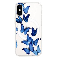 Чохол прозорий Print Butterfly with MagSafe для iPhone XS MAX Butterfly Blue купити