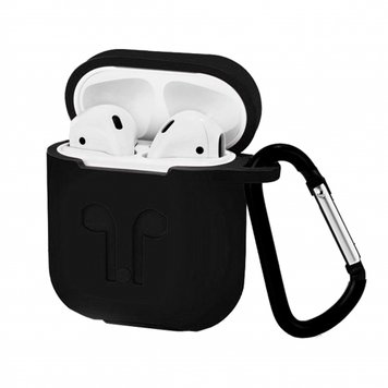 Чохол силіконовий LOGO з карабіном для AirPods 1 | 2 Black - ash-mobile.com.ua - фото 1