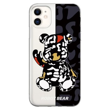 Чехол прозрачный Print Robot Bear для iPhone 12 | 12 PRO Black - ash-mobile.com.ua - фото 1