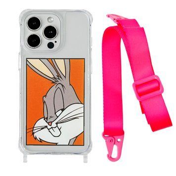 Чохол прозорий з ремінцем Print Кролик для iPhone 11 PRO MAX Кролик/Hot Pink - ash-mobile.com.ua - фото 1