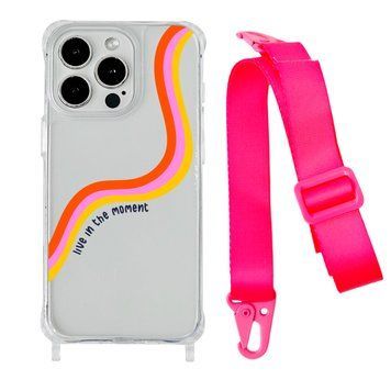 Чохол прозорий з ремінцем Print Mood swings для iPhone X | XS Live in the moment/Hot Pink - ash-mobile.com.ua - фото 1