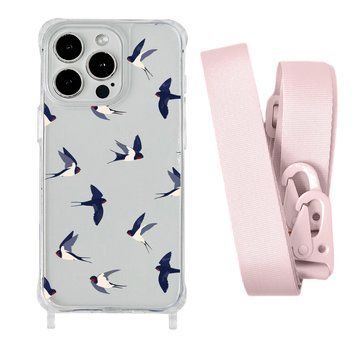 Чехол прозрачный с ремешком Print Happy Nice для iPhone 13 Swallows/Pink Sand - ash-mobile.com.ua - фото 1